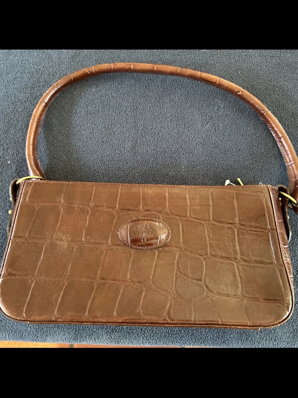 Mulberry Brown Croc-Embossed Shoulder Bag
